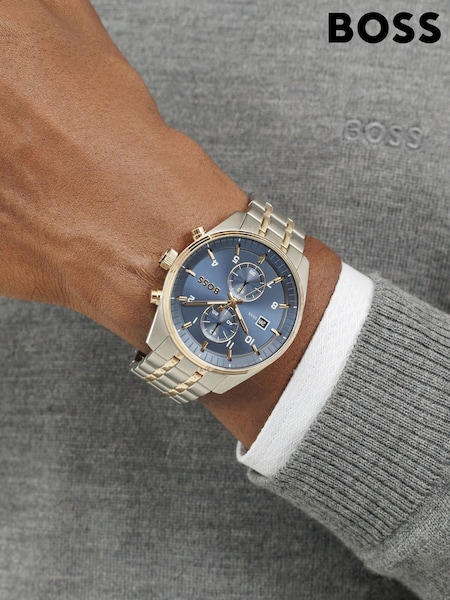 Grey - Regular Boss Skytraveller Bi Colour Chronograph Watch