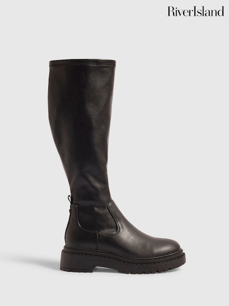 Black - River Island High Leg Fitted Boots