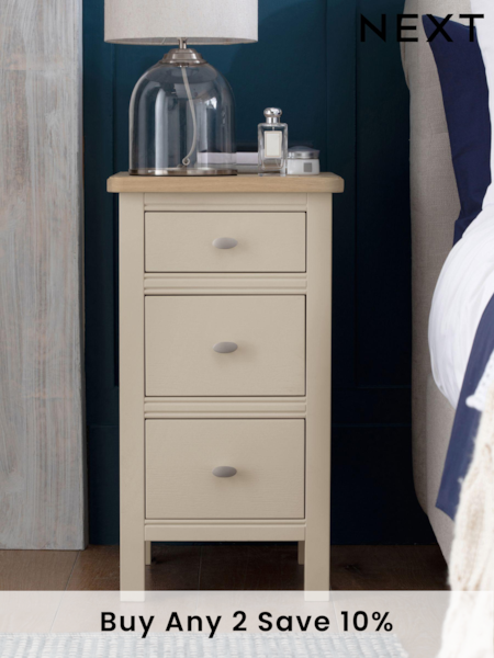 Stone Hampton Country Collection Luxe Painted Oak 3 Drawer Slim Bedside Table (213882) | £325