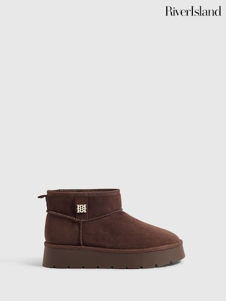 Brown - River Island Faux Fur Lined Platform Boots