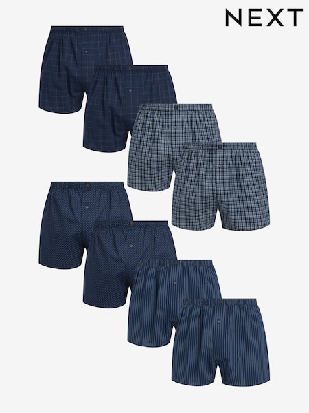 Navy Blue 8 pack Woven Pure 100% Cotton Boxers (214370) | £52