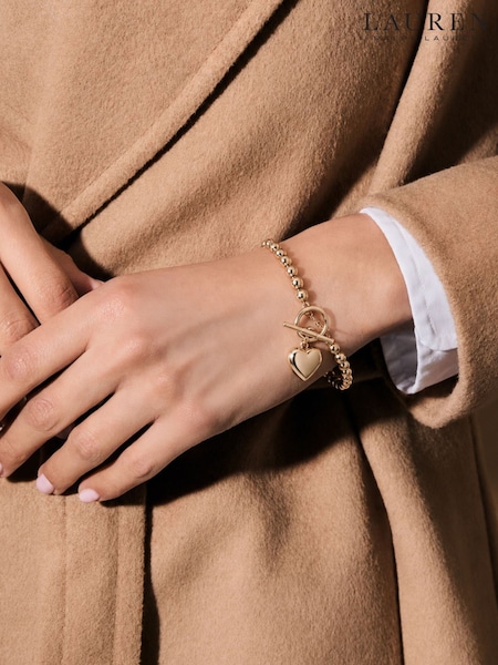Gold Tone - Lauren Ralph Lauren Beaded Puffy Heart Bracelet