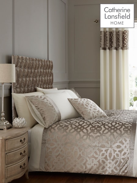 Catherine Lansfield Natural Lattice Cut Velvet Duvet Cover and Pillowcase Set (214657) | £47 - £65