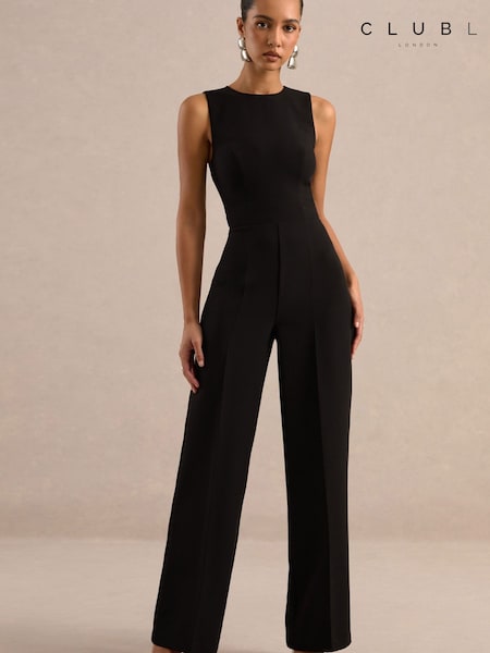 Black - Club L London Orlanda Round Neck Wide Leg Jumpsuit