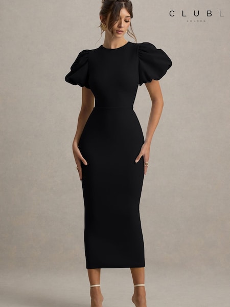 Black - Club L London Dakota | Puff-sleeve Midi Dress