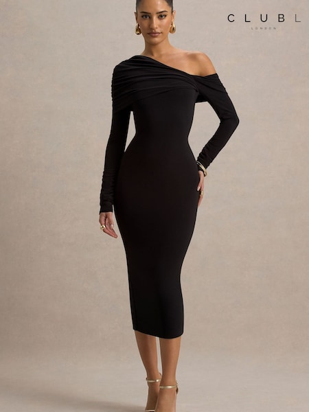 Black - Club L London Cleo Bodycon Midi Dress With Mesh Sleeves