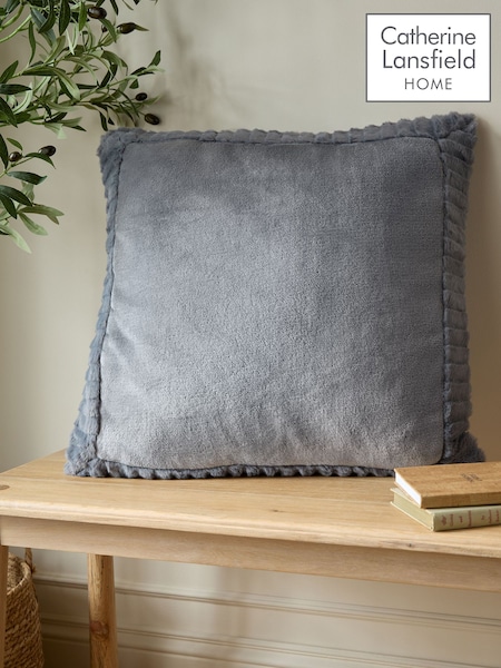 Catherine Lansfield Grey Velvet and Faux Fur Soft and Cosy Cushion (215052) | £16