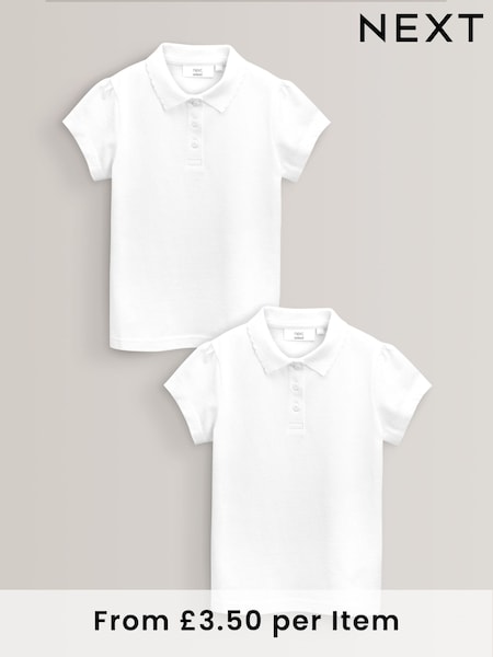 White Regular Fit 100% Cotton Short Sleeve Polo Shirts 2 Pack (3-16yrs) (215735) | £7 - £12.50