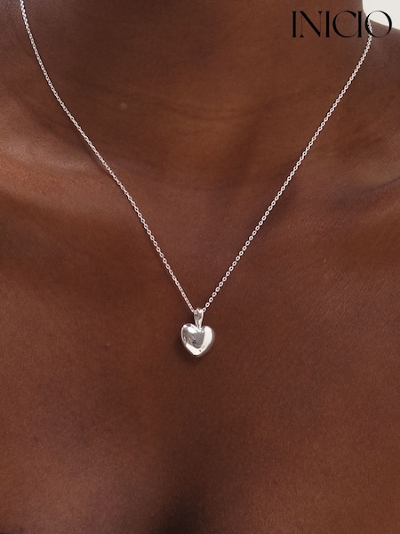 Silver - Inicio Polished Puff Heart Pendant