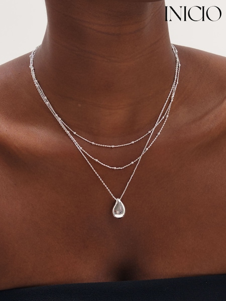 Silver Plated - Inicio Double Row Station Droplet Necklace