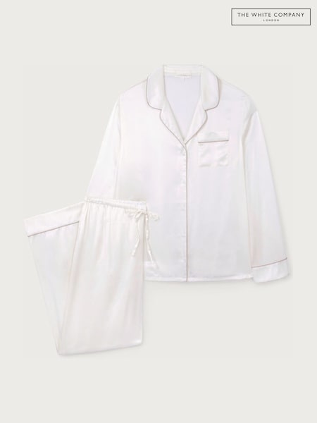 White - The White Company Silk Classic Piped Pyjamas Set