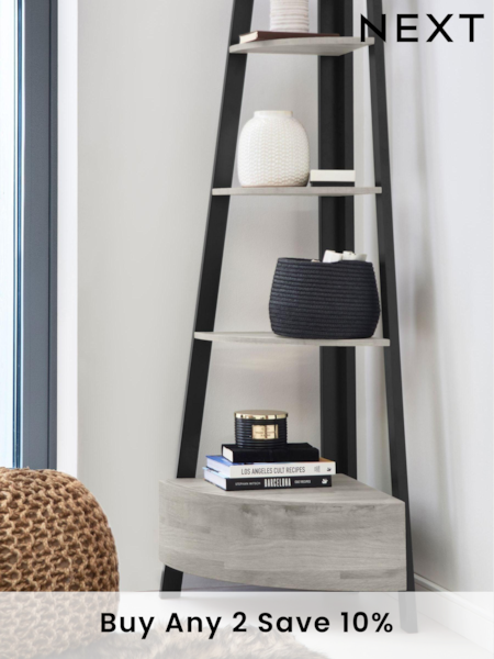 Grey Bronx Oak Effect Corner Ladder Shelf (217201) | £299