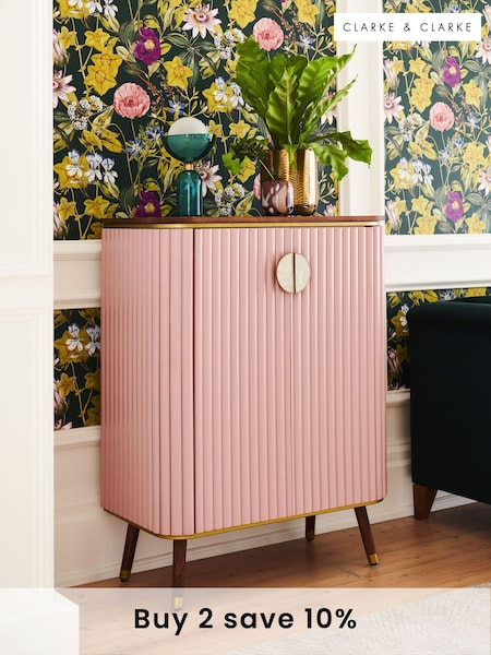 Clarke & Clarke Ribbed Pink Mango Wood Calisto Drinks Cabinet (217393) | £899