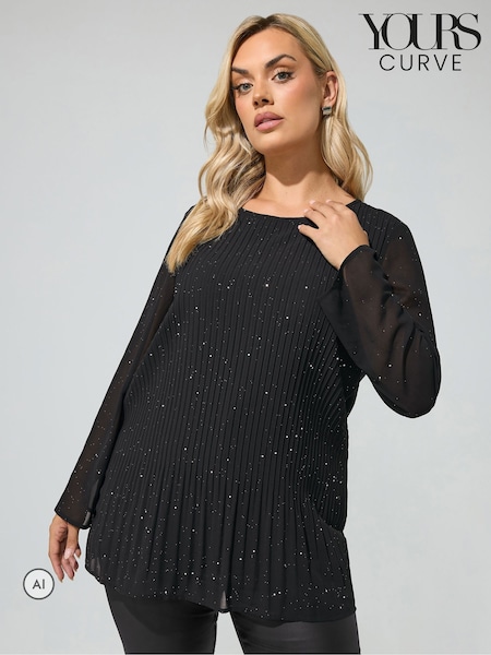 Black - Yours Curve London Metallic Pleated Blouse