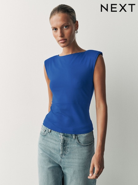 Cobalt Blue - Sleeveless Soft Touch Slinky Shoulder Pad Top