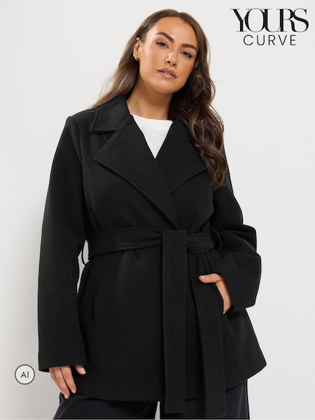 Black - Yours Curve Short Wrap Coat