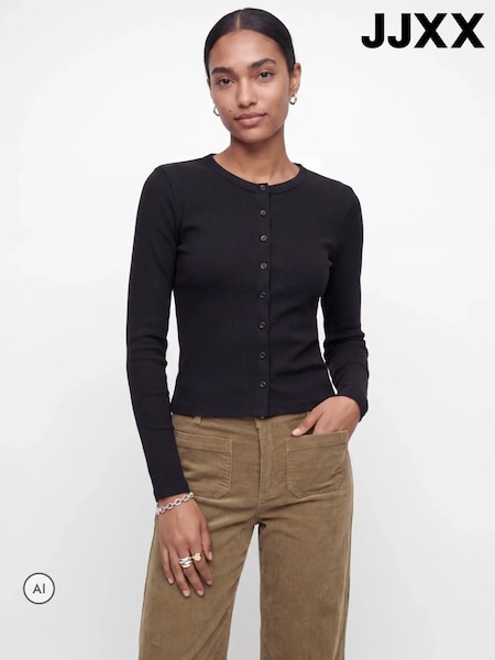 Black - Jjxx Long Sleeve Button Up Jersey Cardigan