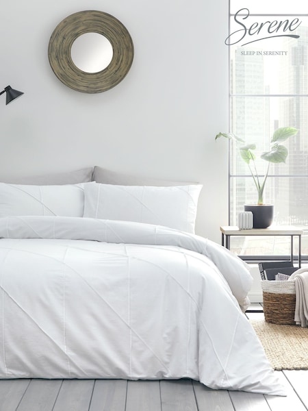 Serene White Dart Pleated Duvet Cover And Pillowcase Set (219523) | £25 - £45