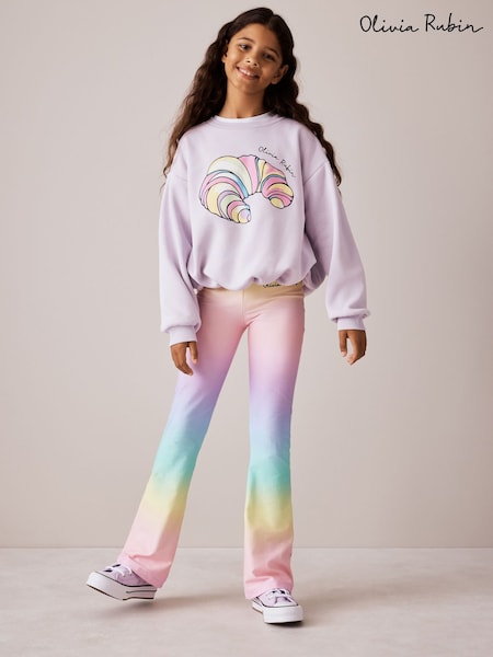 Lilac Purple - Olivia Rubin 2 Piece Bubble Hem Croissant Sweat & Ombre Flares