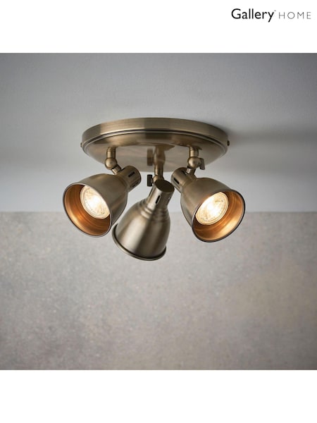 Gallery Home Antique Brass Orilla 3 Bulb Round Ceiling Light (219549) | £58