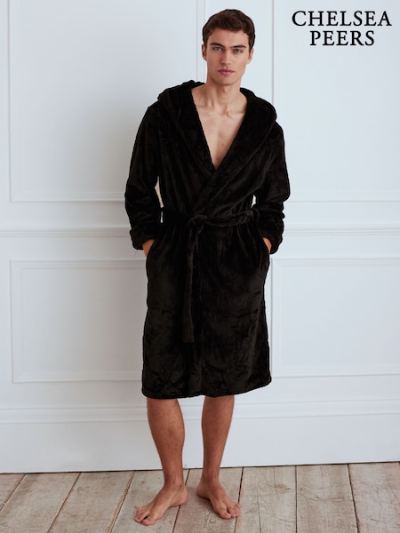 Black - Regular Chelsea Peers Fleece Hooded Dressing Gown