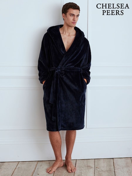 Blue - Regular Chelsea Peers Fleece Hooded Dressing Gown