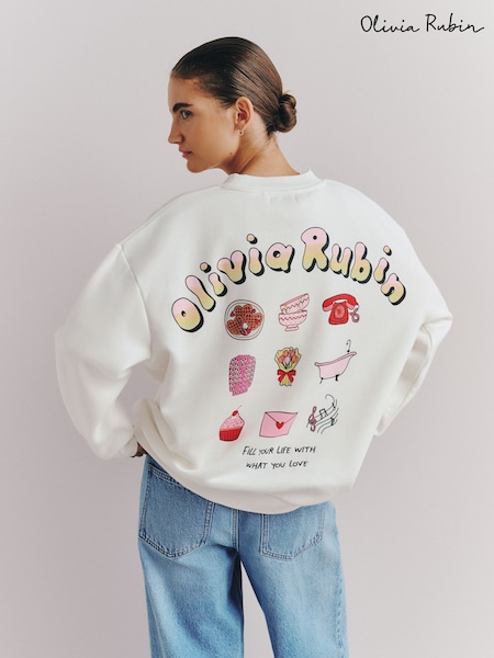 White - Olivia Rubin Oversized Poster Style Print Graphic Crew Neck Sweat Top
