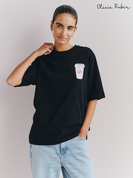 Black - Olivia Rubin Oversized Coffee & Sweet Treat Graphic Black T-shirt