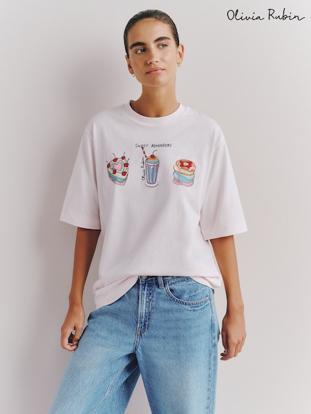 White - Olivia Rubin Oversized Dessert Graphic T-shirt