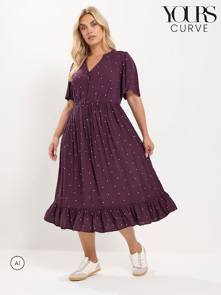 Red - Yours Curve Polka Dot Half Placket Dress