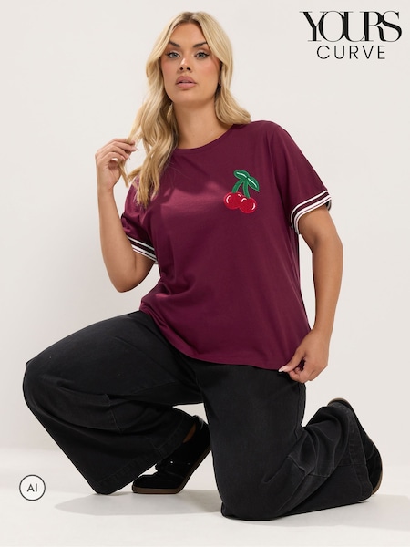 Red - Yours Curve Varsity Bouclé T-shirt