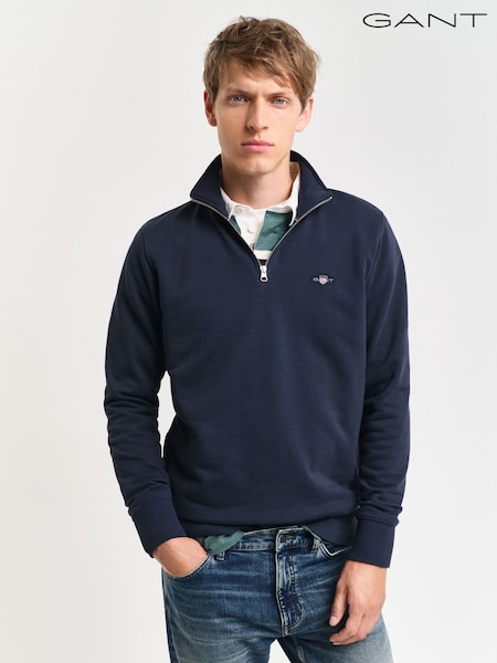 GANT Blue Shield Quarter Zip Sweatshirt (221461) | £100