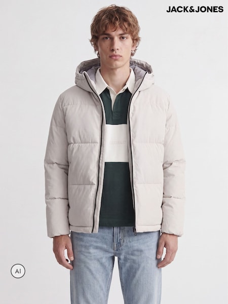 Grey - Regular Jack & Jones Hooded Puffer Jacket