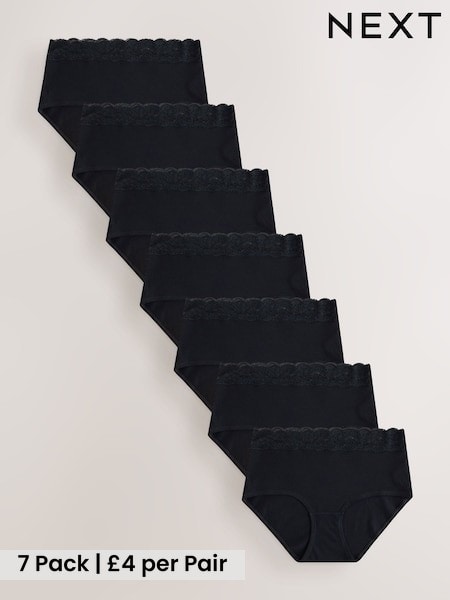 Black - Cotton And Lace Knickers 7 Pack