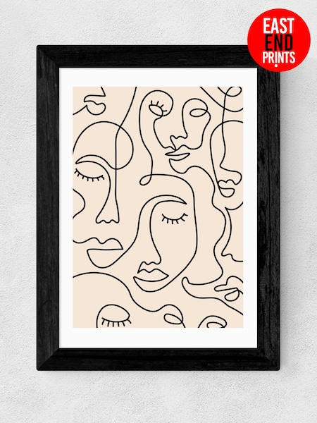East End Prints Black Single Line Faces Print (222717) | £50 - £130