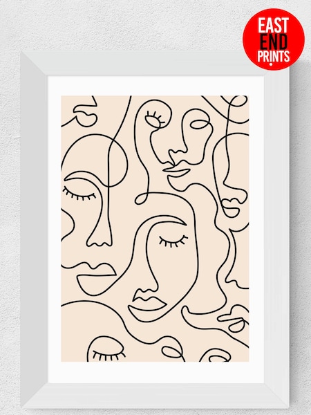 East End Prints White Single Line Faces Print (222815) | £50 - £130