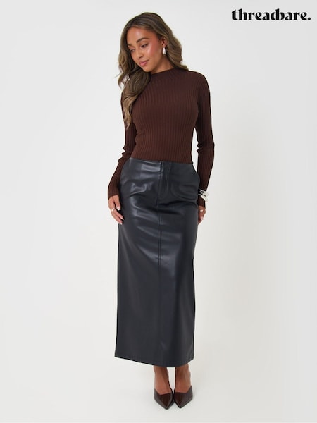 Black - Threadbare Faux Leather Maxi Skirt