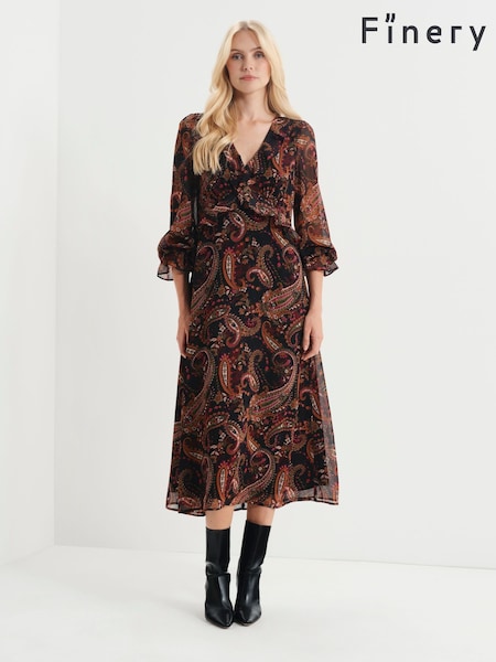Black - Finery Veronica Chiffon Ruffle Midi Dress
