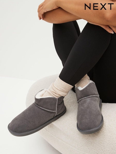 Grey Faux Fur Lined Suede Slipper Boots (223266) | £32