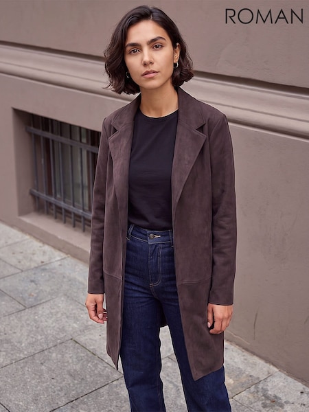 Brown - Roman Suedette Faux Jacket
