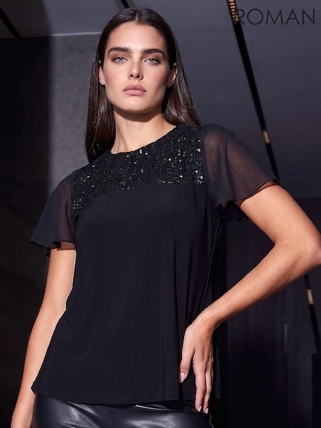 Black - Roman Petite Sequin Top