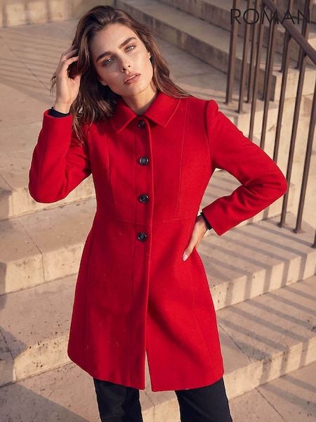 Red - Roman Petite Single Breasted Pocket Coat