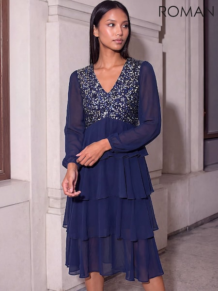 Blue - Roman Petite Sequin Midi Dress