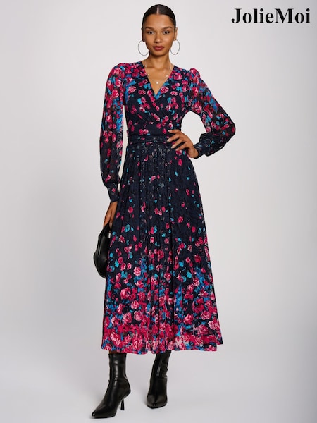 Pink - Jolie Moi Long Sleeve Printed Lace Maxi Dress