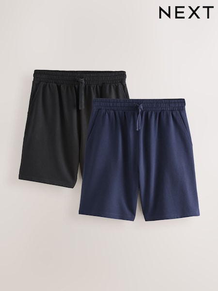 Black/Navy Blue Lightweight 100% Cotton Joggers Shorts 2 Pack (224399) | £27