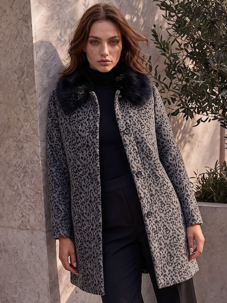 Grey - Roman Petite Animal Fur Coat
