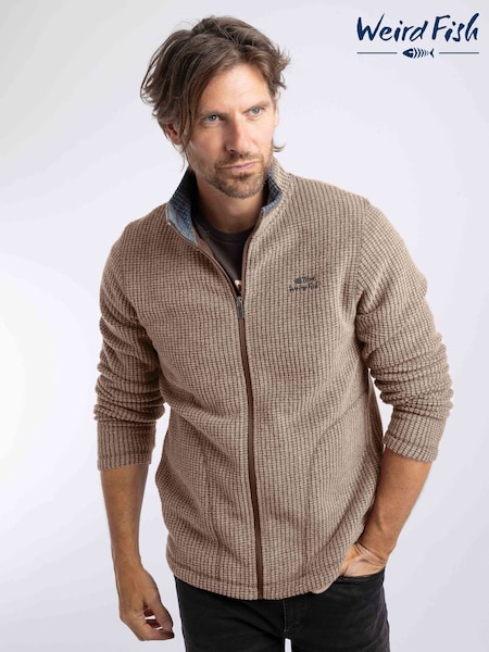 Brown - Regular Weird Fish Shires Full Zip Grid Fleece