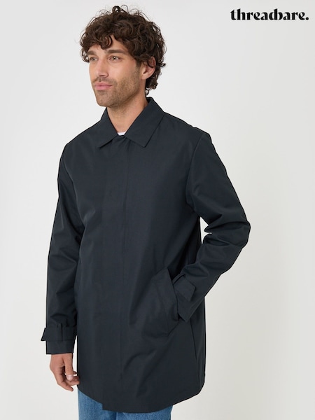Blue - Regular Threadbare Showerproof Collared Longline Jacket