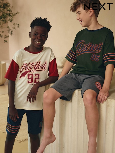 Red/Green Varsity Short Pyjamas 2 Pack (3-16yrs) (226235) | £20 - £26