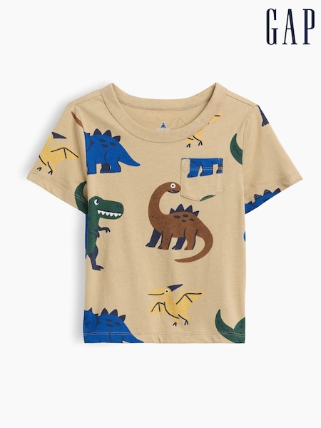 Beige Dinosaur - Gap Pocket Short Sleeve T-shirt (6mths-5yrs)
